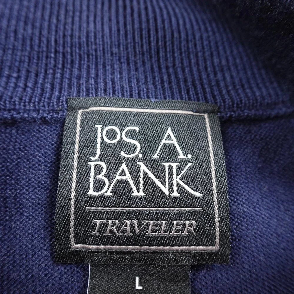 Jos A‎ Bank Sweater Mens L Blue Merino Wool Traveler Pullover 1/4 Zip Cozy Warm